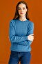 Women's Crew Neck Braided Sweater Blue - 2