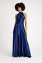 Navy Blue Waist Draped Satin Evening Dress