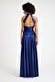 Navy Blue Waist Draped Satin Evening Dress - 5
