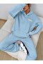 طقم بدلة رياضية من Fetch Sweatshirt Jogger - غطاء رأس كبير الحجم مطبوع باللون الأزرق الفاتح