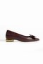 Burgundy Matte Vegan Leather Bow Gold Heeled Pointed Toe Women's Ballerina Shoes – Daily Elegance - 5
