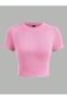 3LÜ Women's Crew Neck Lycra Short Sleeve Body Crop Blouse - 5
