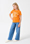 Girl's Floral Patterned Printed Crew Neck Cotton Combed T-Shirt - 3