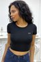 Women's Black Short Sleeve Crop Tshirt Body Blouse with Drawstring Back - 2