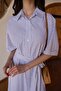Belted Short Sleeve Striped Poplin Dress White 9317-E - 7