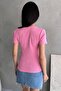 Women's Pink Metal V Accessory Ribbed Knitted Blouse - 5