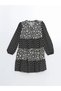 Lcw Kids Black Crew Neck Floral Girls' Dress