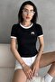 Women's Black Bow Embroidered Contrast Ribbed Knitted Blouse - 4