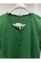 Cotton Solid Color Normal Fit Buttoned Lycra Cotton Ribbon Cotton Short Sleeve Women's Mother's Combed Tee - 3