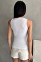 Women's White Metal V Accessory Sleeveless Ribbed Knitted Blouse - 5
