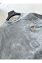 Gray Crest Embroidered Washed Oversize T-Shirt Jj-307 - 7