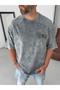 Gray Crest Embroidered Washed Oversize T-Shirt Jj-307 - 2