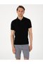 Black Slim Fit 100% Cotton Buttoned Polo Collar Knitwear T-Shirt 50305976-Vr046