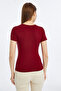 Women's Burgundy Square Neck Short Sleeve Blouse - 6