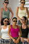 Women's 5 Pack Camisole Fabric Wide Hanger Blouse Black White Green Cream Fuchsia