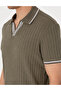 Khaki Slim Fit Knitted Textured Polo Collar T-Shirt 50310162-Vr027 - 7