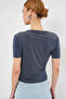 Short Sleeve Sandy Blouse with Shirring Detail 945 - Anthracite - 5