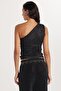 Women's Slim Fit Slim Fit Single Shoulder Strap Black Blouse - 5