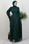 Sleeve Tip Satin Evening Dress Emerald - 4