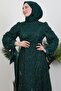 Sleeve Tip Satin Evening Dress Emerald - 5