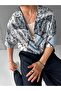 Men's Oversize Motif Cuban Collar Short Sleeve Shirt Khaki Green - 3