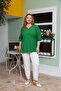 Collar Embroidery and Stone Detailed Large Size Crinkle Blouse Green1 - 5