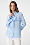 Blue Women's Shirt with Scarf Collar