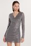 Women's Slim Fit Slim Fit Long Sleeve Gray V-Neck Mini Dress - 4