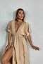 Muslin Fabric Boheme Summer V-Neck Knit Detailed Milk Coffee Dress - 5