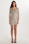 Women's Slim Fit Slim Fit Long Sleeve Stone Color V-Neck Mini Length Dress - 5