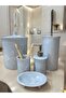 Red Ceramic Dara Collection Sky Blue Marble Patterned Lux 5-Piece Bathroom Set - 2