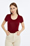 Women's Burgundy Crew Neck Short Sleeve Plain Viscose Blouse