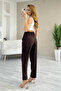 Women's Cleo High Waist Elastic Back Side Double Button Fabric Trousers - 2