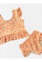 Girl's Crochet Color Olive Pattern Quick Dry Stretchy Tight Woven Sleeves Ruffle Bikini Set - 3