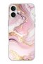 iPhone 16 PLUS Compatible Pink Marble Transparent Silicone Case