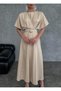 Belted Bat Sleeve Beige Midi Graduation Invitation Dress