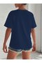 Women's Navy Blue Floral Pocket Printed Oversize T-Shirt - 2