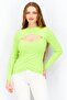Women V Neck Long Sleeve Front Ruched Cut Out Top, Lime Green
