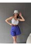 Women's High Waist Belted Pocket Wide Leg Gabardine Shorts Dark Purple - 7