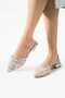 Lace Embroidered Sequin Low Heel Jurdan Bottom Back Rubber Detail Pointed Toe Shoes