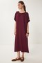 Women's Burgundy Button Detailed Summer Knitted Dress Zv00291