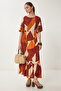 Women's Brick Orange Patterned Summer Woven Dress Rg00055