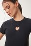 Women's Black Heart Embroidered Ribbed Knitted T-Shirt Zv00289 - 2