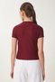 Women's Burgundy Beaded Bow Detailed Knitted T-Shirt Zv00290 - 5