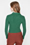 Emerald Green Button Detailed Fitted Crop Polo Neck Ribbed Stretchy Knitted Blouse TWOAW22BZ0522 - 4