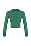 Emerald Green Button Detailed Fitted Crop Polo Neck Ribbed Stretchy Knitted Blouse TWOAW22BZ0522 - 5