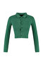 Emerald Green Button Detailed Fitted Crop Polo Neck Ribbed Stretchy Knitted Blouse TWOAW22BZ0522 - 6
