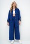 Women's Navy Blue Double Pocket Safari Jacket and Elastic Waist Wide Leg Aerobin Trousers Suit Ymx8448 - 5