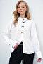 Women's White Contrast Buttoned Bow Detailed Hidden Placket Woven Shirt Alc-X13880 - 4