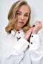 Women's White Contrast Buttoned Bow Detailed Hidden Placket Woven Shirt Alc-X13880 - 7